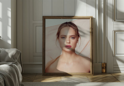 Frame Mockup With White Wall Background With Generative ai