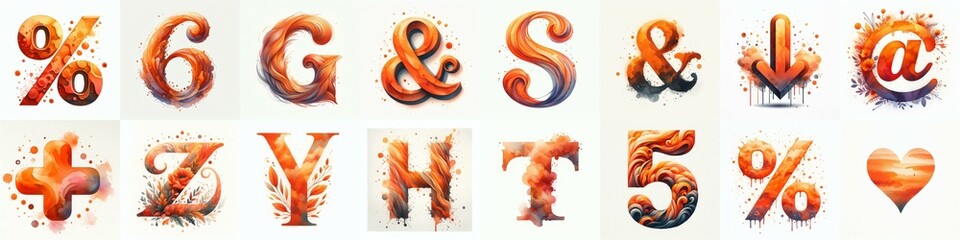Obraz premium Orange watercolor Lettering Typeface. AI generated illustration