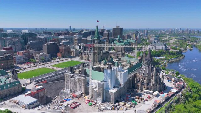Canada&rsquo;s historic parliament hill in Ottawa from above