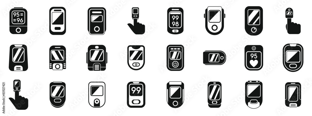 Poster pulse oximeter icons set vector. a collection of icons for various electronic devices, including a c