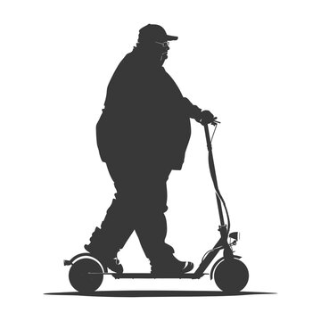 Silhouette: Overweight Man on Electric Scooter, Minimalist Style.