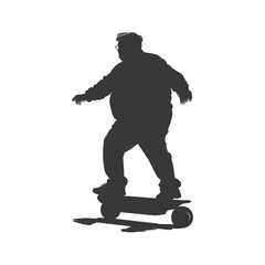 Obraz premium silhouette fat elderly man riding hoverboard full body black color only