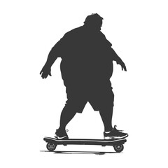 Obraz premium silhouette fat elderly man riding hoverboard full body black color only