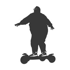 Obraz premium silhouette fat elderly man riding hoverboard full body black color only