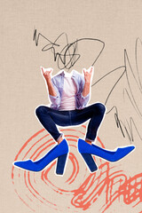 Composite sketch image trend artwork 3D photo collage of silhouette young man headless jump show...
