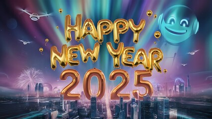 Happy new year 2025 inflated golden balloon des