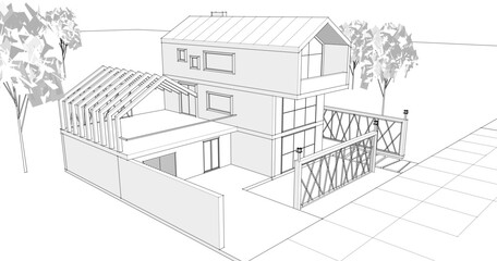 modern house sketch 3d illustration	
