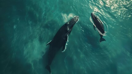 Fototapeta premium A couple of dolphins gracefully swim in the ocean