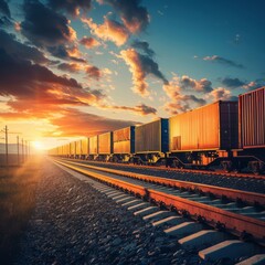 Fototapeta premium Freight Train Hauling Cargo Containers