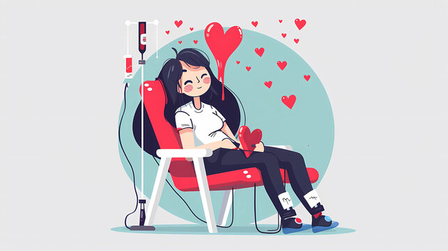 blood donor happy, giving blood, saving lives, illustration style