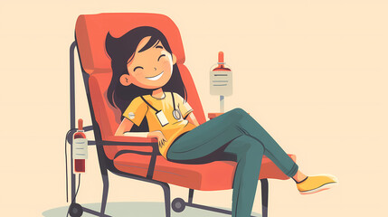 Fototapeta premium blood donor happy, giving blood, saving lives, illustration style