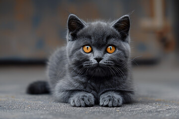 British cat with tongue out licking his lips. British shorthair breed