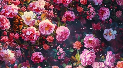 Pink and violet floral background, summer and fall fresh flowers wall
