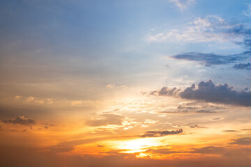 Beautiful , luxury soft gradient orange gold clouds and sunlight on the blue sky perfect for the background, take in everning,Twilight, Large size, high definition landscape photo