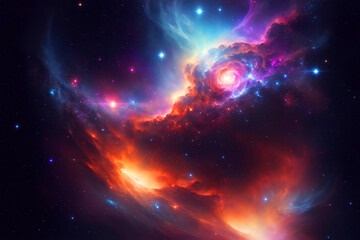 Fototapeta premium Colorful space galaxy and cloud nebula with endless universe with stars and galaxies in outer space. Abstract universe science astronomy wallpaper background. Stary night cosmos art. Ai Generated.