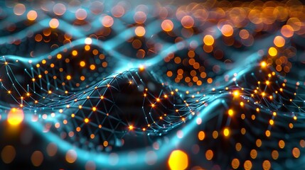 Close-up of nanometer-scale quantum dots embedded within a neural network, showcasing the integration of AI technology and quantum physics. Minimal and Simple style