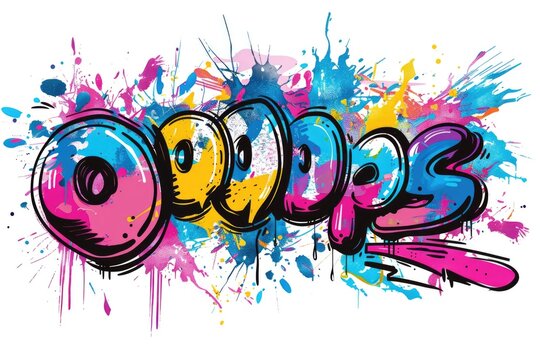 Colorful Graffiti Art With Paint Splatter and Bold Typography on White Background