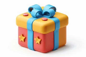 Colorful present box adorned with blue ribbon and star