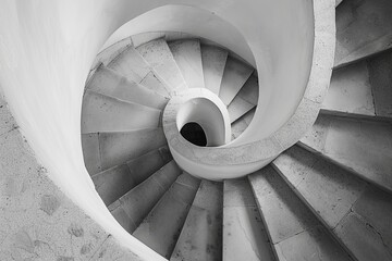 Beautiful circular staircase in an old house, snail geometry, black and white