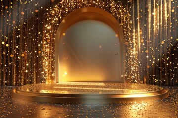 Obraz premium A gold stage with circular podium and lights