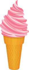 Digital illustration of a pink soft serve ice cream in a crispy cone, isolated on white background