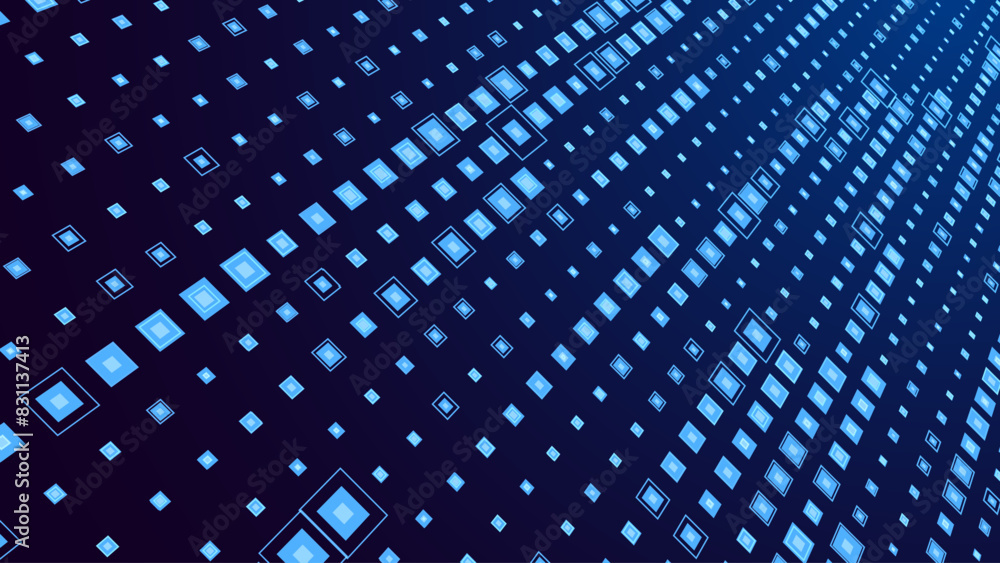 Aufkleber Abstract Digital Mosaic Grid Square Dots Halftone Tech Background Pattern. Blue Pixels Moving Fast on Grid. Hi-Tech Minimal Technology Design Texture. Digital Data Flow Transfer Vector. 