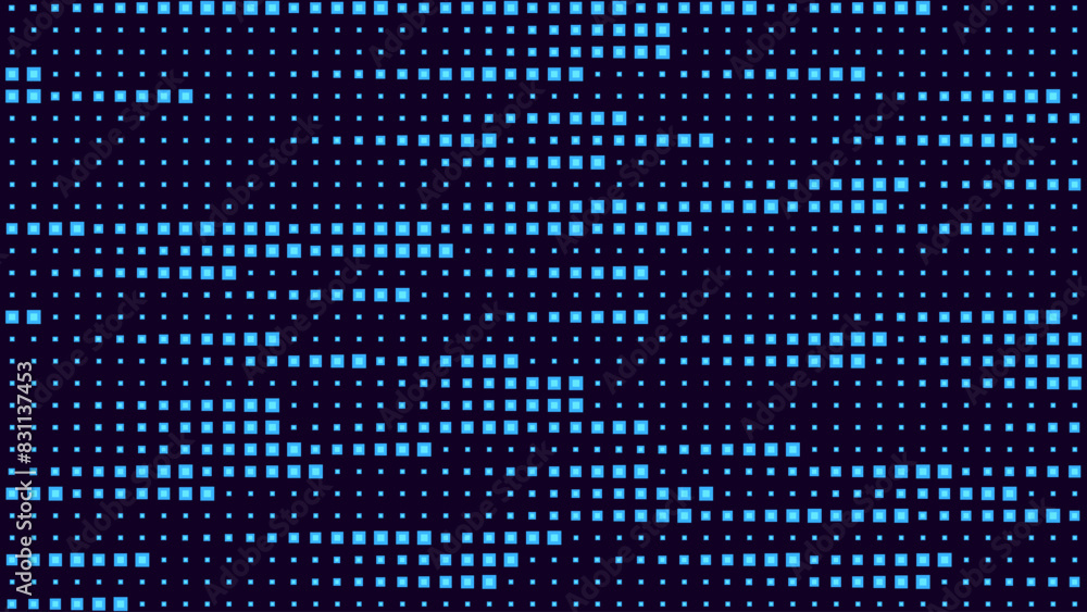 Poster Abstract Digital Mosaic Grid Square Dots Halftone Tech Background Pattern. Blue Pixels Moving Fast on Grid. Hi-Tech Minimal Technology Design Texture. Digital Data Flow Transfer Vector. 