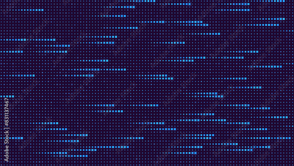 Fototapete Abstract Digital Mosaic Grid Square Dots Halftone Tech Background Pattern. Blue Pixels Moving Fast on Grid. Hi-Tech Minimal Technology Design Texture. Digital Data Flow Transfer Vector. 