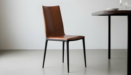 A sleek leather dining chair with a high back upscaled_4