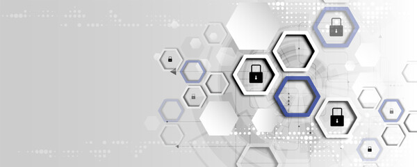 Obraz premium Digital internet security concept, entry lock on circuit board.