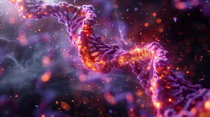 a cell in the midst of mutation, showing the process of DNA alteration and its impact on the cell's structure 