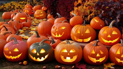 Fototapeta premium Pumpkins in honor of the celebration of autumn and halloween festival of vegetables