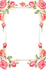Obraz premium Beautiful floral border of pink roses on a white background, perfect for invitations, greeting cards, and romantic occasions.