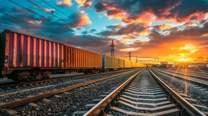 Obraz premium Freight Train Hauling Cargo Containers