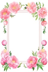 Elegant floral frame with beautiful pink flowers and green leaves, perfect for invitations, cards, and decorative designs.