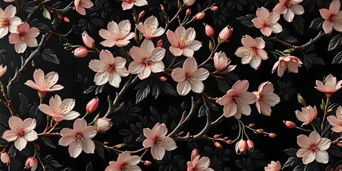 wallpaper depicting an embossed cherry blossom pattern. Set illustrating Japan