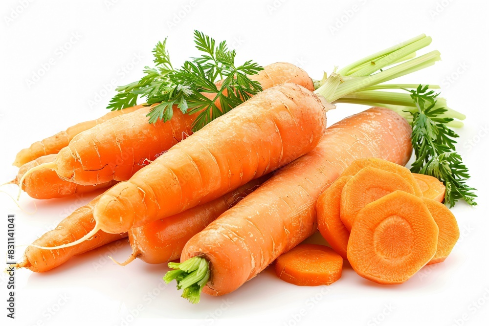 Wall mural Carrots with leaves and halved carrots