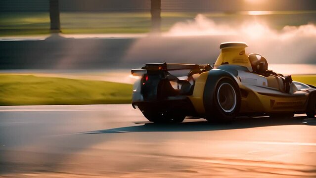 Yellow Race Car Speeding on Race Track Generative AI