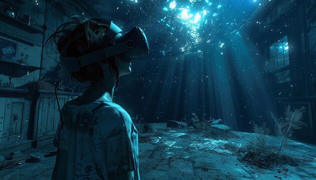 Generate a visual of an interactive VR storytelling experience