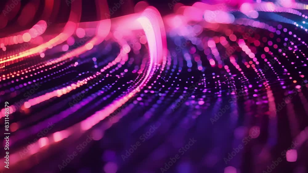 Poster a mesmerizing display of neon lights suggesting the constant movement and exchange within a digital 