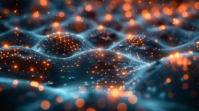 Atomic-level depiction of a neural network with quantum wavefunctions interweaving, highlighting their combined capabilities. Minimal and Simple style