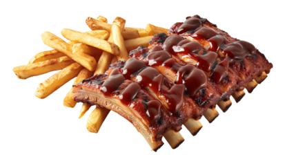 delicious american style beef ribs with bbq sauce white background PNG