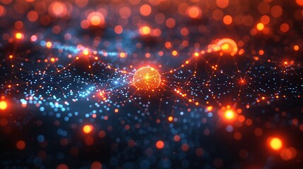 Fototapeta premium Artistic representation of quantum superposition within an AI neural network, illustrating the fusion of these technologies at the atomic level. Minimal and Simple style