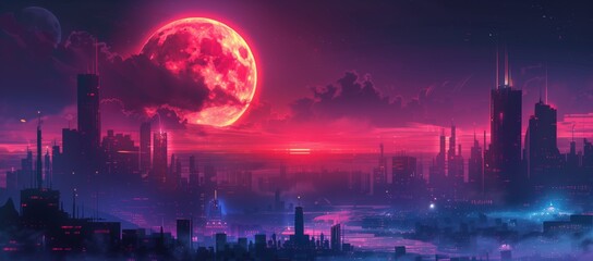 Concept art of a sci-fi cityscape in the style of cyberpunk with neon lights