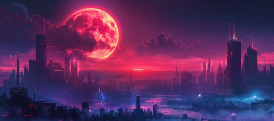 Concept art of a sci-fi cityscape in the style of cyberpunk with neon lights