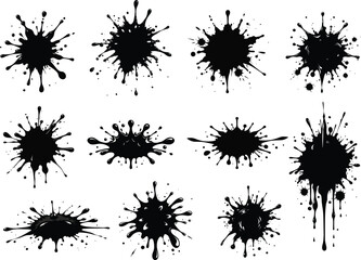 Set of grunge Black Splashes, Black blots, splatters., Paint splash. Vector illustration