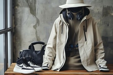 Obraz premium Man in hat, jacket, sneakers