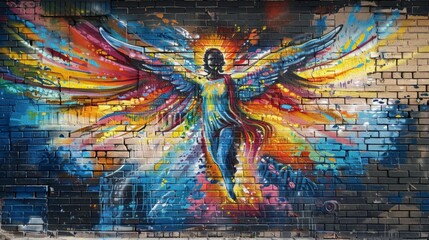 Bold Graffiti-Style Mural of Angel Blessing Street Market

