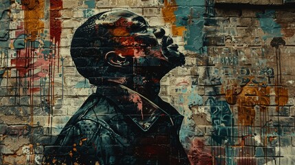 Fototapeta premium Bold Graffiti-Style Mural of a Black Pastor Delivering an Impassioned Sermon