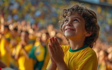 brazil fan young boy supporting the brazilian football team